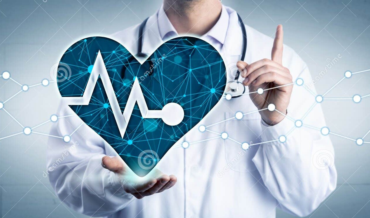cardiologist-holding-ai-aided-virtual-pulse-trace-young-heart-displaying-open-palm-his-right-hand-advising