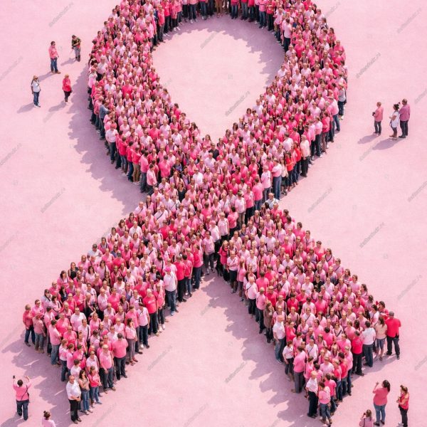 Cancer awareness people standing together